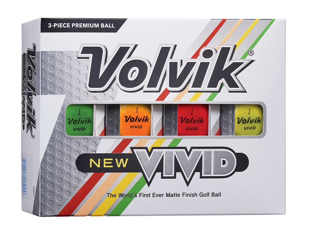 Ballons de golf Volvik Vivid 2022, boîte assortie de 12 balles de golf Golf Stuff, couleurs vives et design moderne