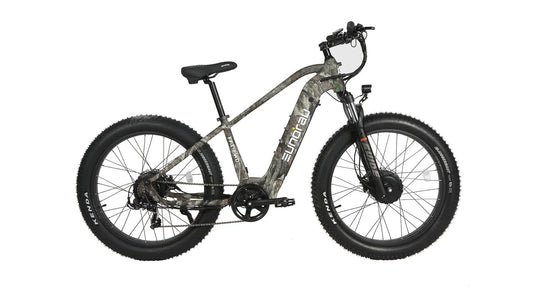 Vélo électrique FAT-AWD 2.0 de E-Vélo EUNORAU QUEBEC, vélo tout-terrain avec pneus larges et cadre robuste, vue de face.