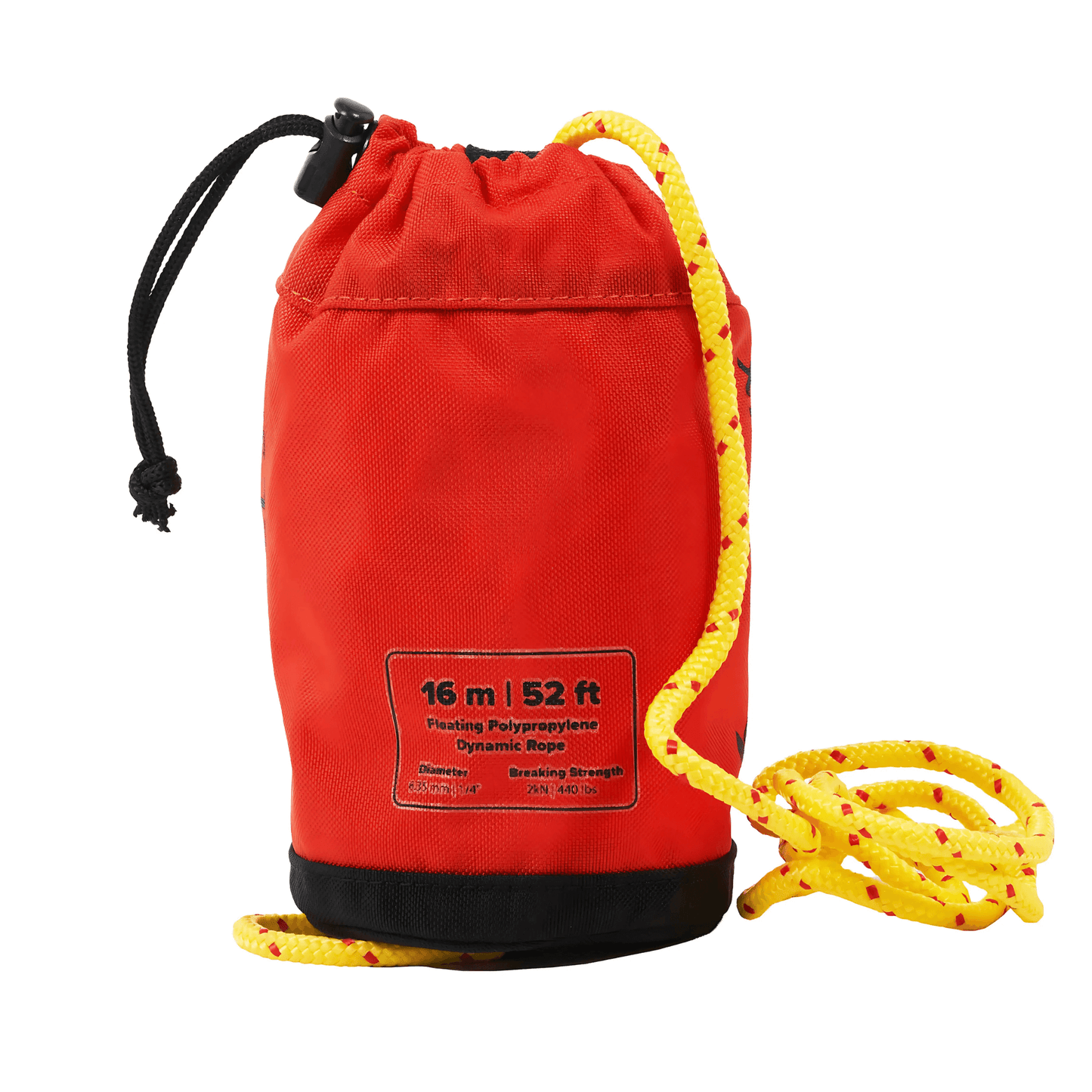 Sac de lancer compact Paddle.ca pour sauvetage en kayak ou rafting, avec corde résistante et poignée solide.
