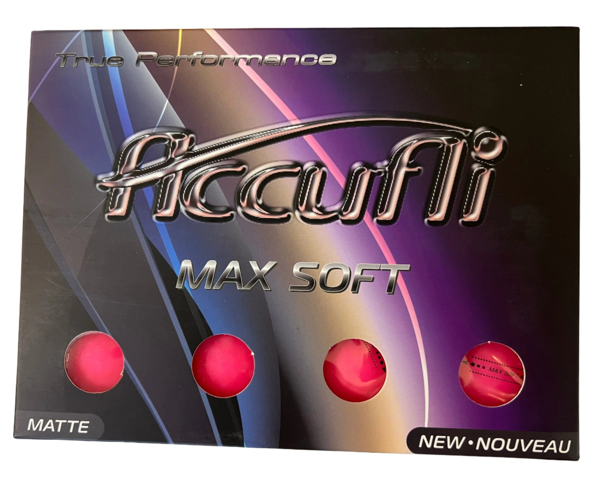 Ballons de golf Accufli Max Soft Matte de Golf Stuff, finition mate rose, lot de 12 dans une boîte.