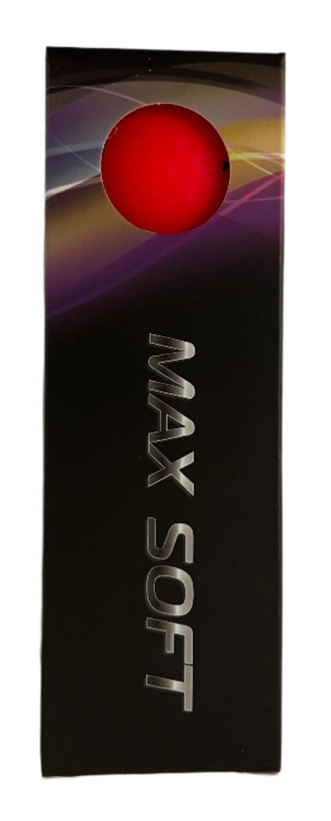Balles de golf Accufli Max Soft Matte Finish de Golf Stuff, balle en finition matte rouge dans un emballage.