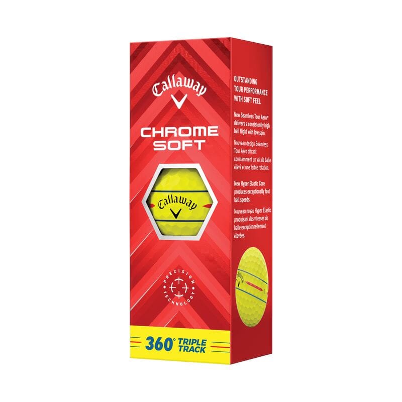 Balles de golf Callaway Chrome Soft 24, balle de golf jaune avec marqueurs Triple Track, en paquet de 3.