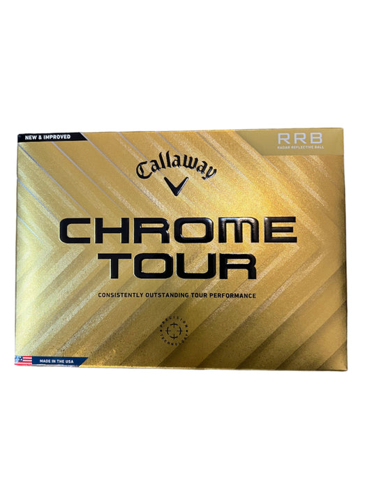 Ballons de golf Callaway Chrome Tour RRB 24, balles blanches dans une boîte de 12, adaptées pour le golf.