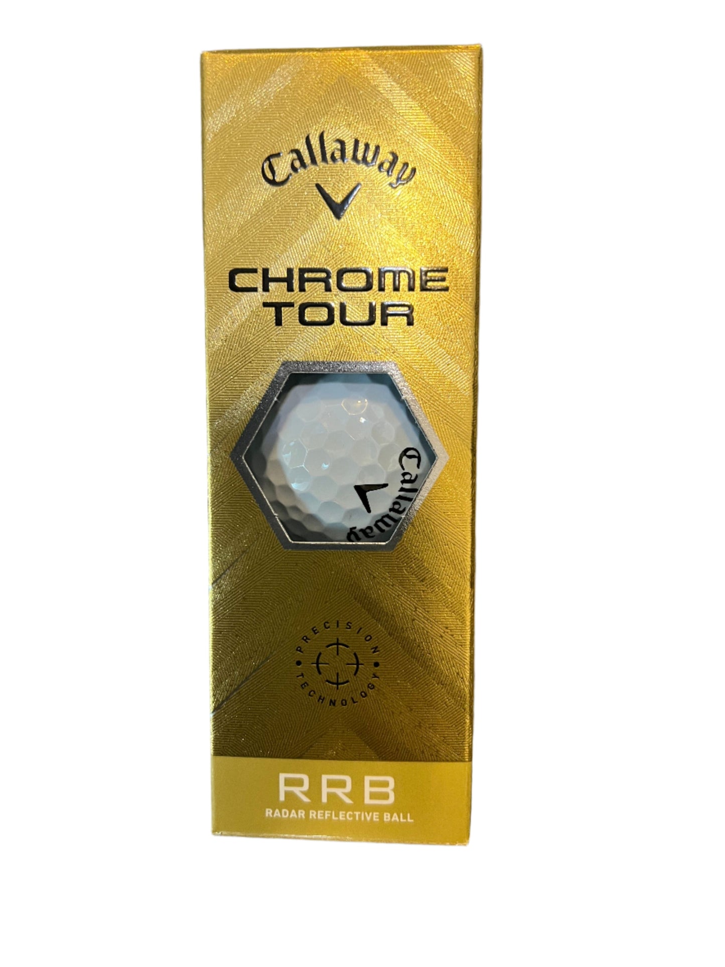 Balles de golf Callaway Chrome Tour RRB 2024, blanches, dans un emballage de trois, conçues pour performance et contrôle.