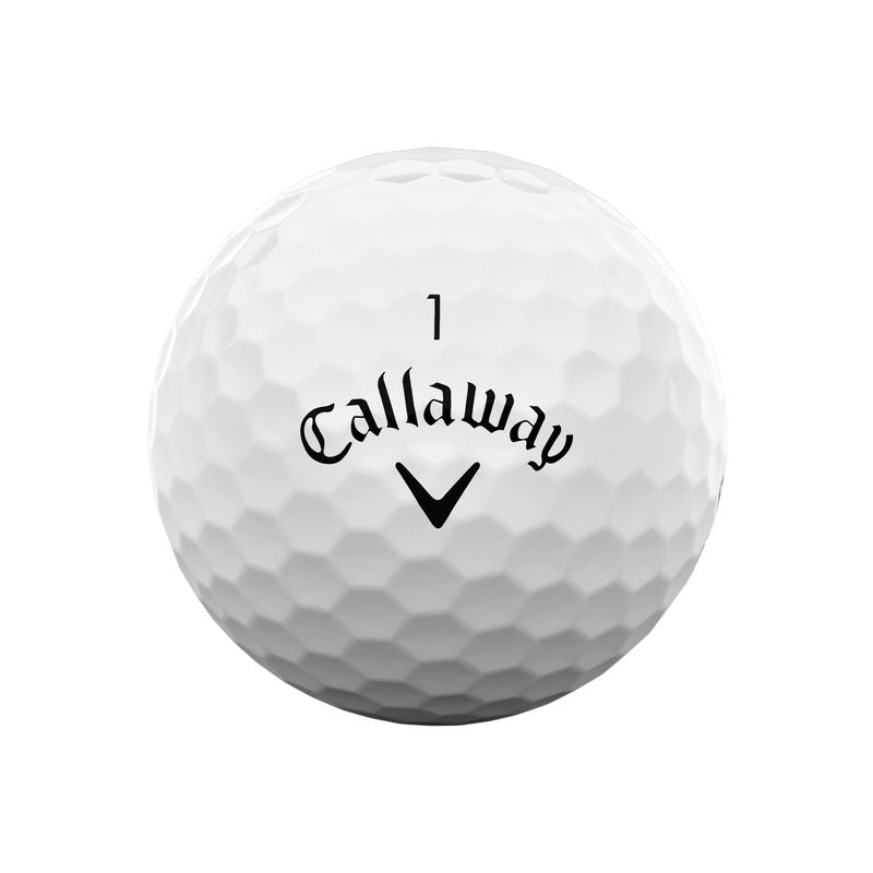 Balles de golf Callaway Warbird Distance+ 2025, balle de golf blanche avec logo Callaway, conçue pour distance et performance.
