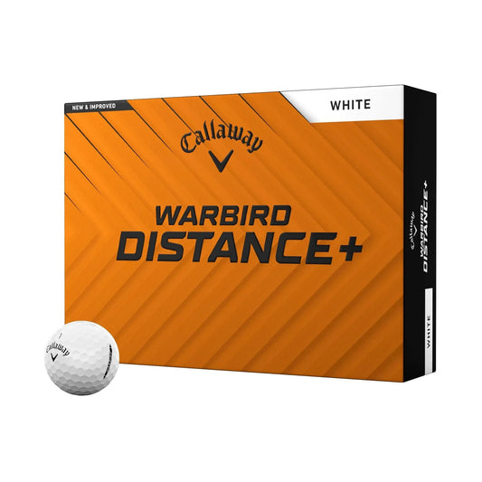 Balles de golf Callaway Warbird Distance+ 2025, balles blanches dans une boîte de 12, conçues pour la distance et la performance.