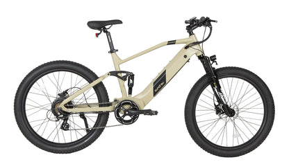 Vélo électrique E-Vélo EUNORAU QUEBEC Defender avec cadre noir, guidon, pneus et batterie intégrée.