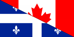 Drapeau combiné du Canada et du Québec représentant une marque de hockey conçue au Québec