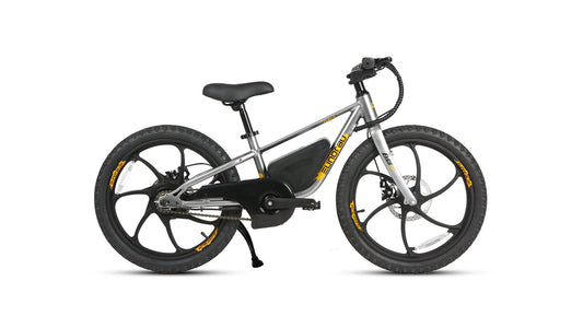 Vélo électrique E-Vélo EUNORAU QUEBEC EKIDS20 1.0 avec cadre noir, guidon et pneus en vue, prêt pour la conduite urbaine