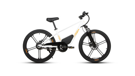 Vélo électrique EKIDS24 1.0 de E-Vélo EUNORAU QUEBEC, cadre noir avec guidon et pneus, prêt à rouler.