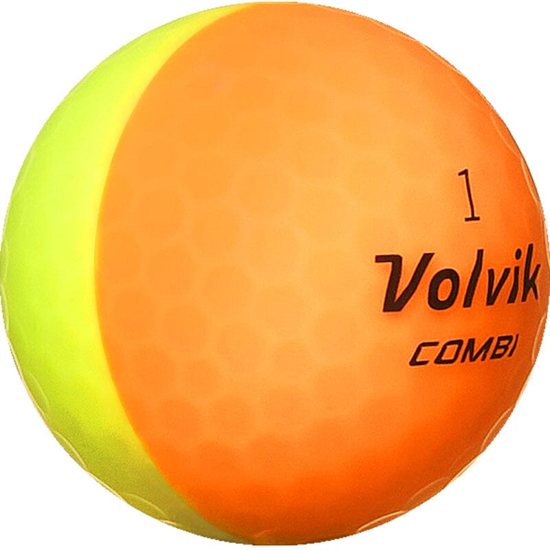 Balles de golf Volvik Vivid Combi en jaune orangé, parfaites pour le golf, dans un emballage de trois.