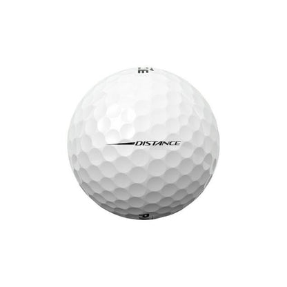 Balles de golf Pinnacle Distance 2025 de Golf Stuff, vue en gros plan, montrant la surface et le design des balles.