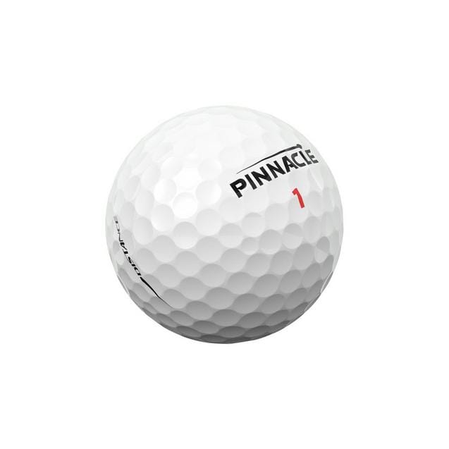 Balles de golf Pinnacle Distance 2025, marque Golf Stuff, montrant la surface en caoutchouc et la conception pour longue distance.