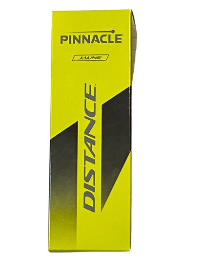 Balles de golf Pinnacle Distance Golf Balls 2025 de la marque Golf Stuff, en tube de trois, couleur jaune.