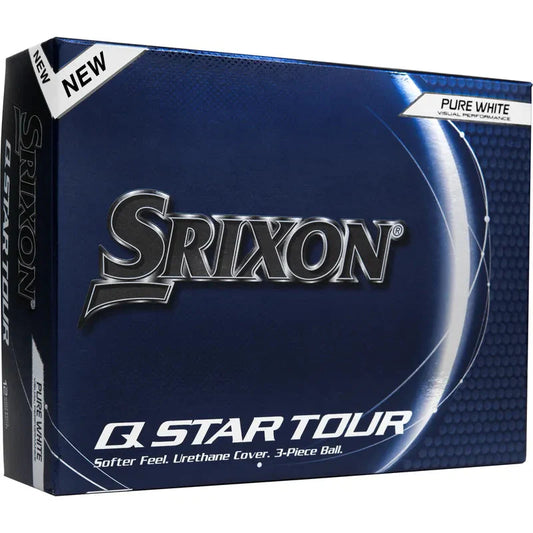 Balle de golf Srixon Q Star Tour 5 '24 de la marque Golf Stuff dans une boîte de 12, balles blanches pour golf.