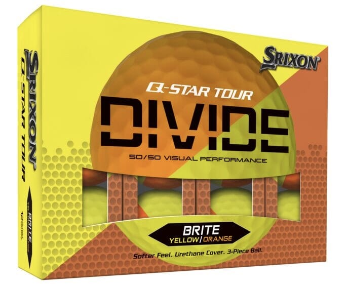 Boîte de 12 balles de golf Srixon Q-Star Tour Divide 2 '24, balles jaunes et orange brillantes, pour le golf.