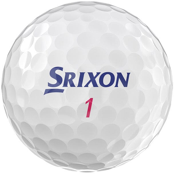 Balles de golf Soft Feel pour femmes de Srixon, marque Golf Stuff, avec logo Srixon, en gros plan sur le terrain de golf