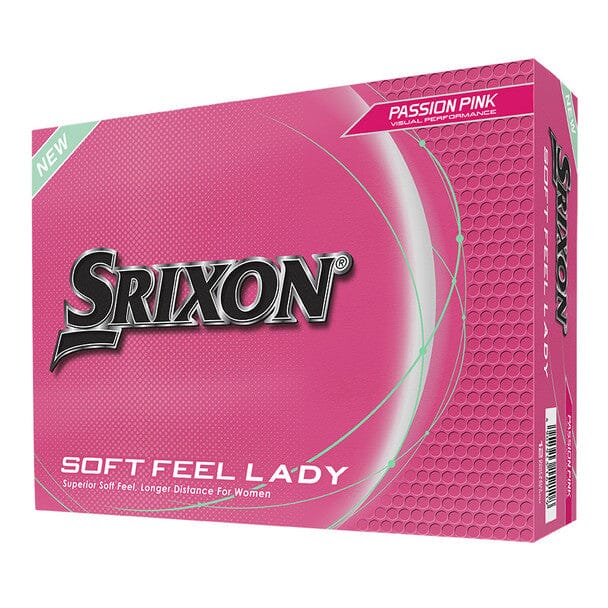 12 balles de golf Srixon Soft Feel pour femmes, en boîte rose, parfaites pour le golf, marque Golf Stuff.