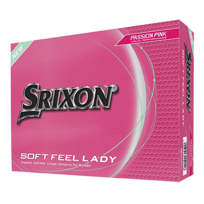 12 balles de golf Srixon Soft Feel pour femmes, en boîte rose, parfaites pour le golf, marque Golf Stuff.