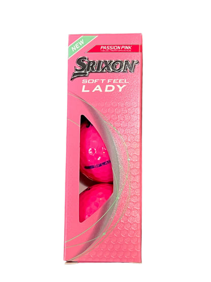 Balles de golf Soft Feel pour femmes Srixon 2025, paquets de 3, roses, conçues pour une performance douce et précise.