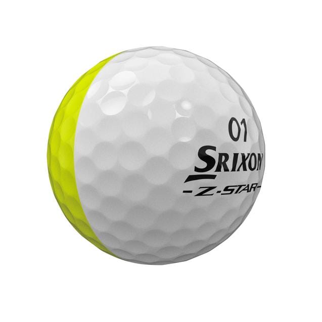 Balles de golf Srixon Z Star XV Divide '25, pack de balles de golf blanches avec logo Srixon, vues en gros plan.