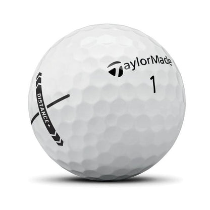 Balles de golf TaylorMade Distance+ blanches, lot de 25, conçues pour une meilleure distance et performance sur le parcours.