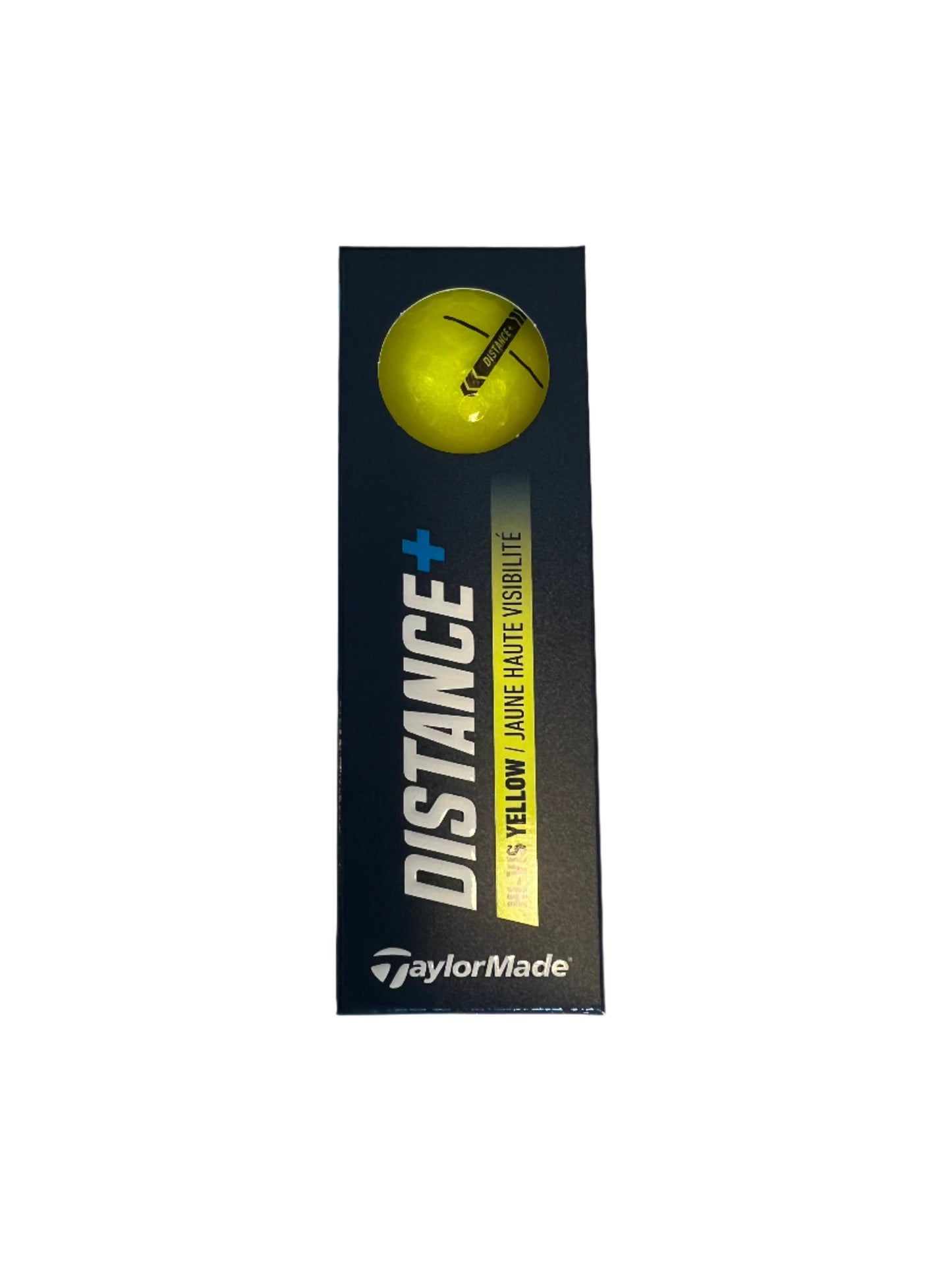 Balles de golf TaylorMade Distance+ jaunes, lot de 25, conçues pour une meilleure distance et visibilité sur le terrain.