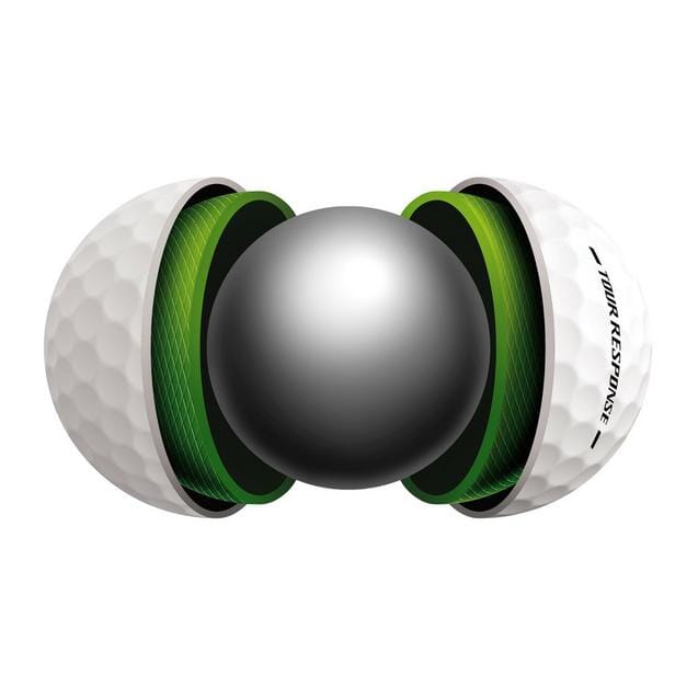 Balles de golf TaylorMade Tour Response '25 de Golf Stuff, vue rapprochée des balles de golf blanches avec logo.