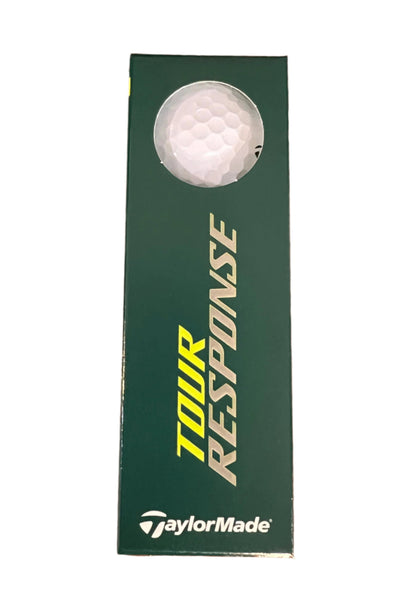 Balles de golf TaylorMade Tour Response '25 de couleur blanche dans un emballage, conçues pour performance et durabilité.