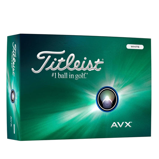 Balles de golf Titleist AVX 2024, boîte de 12, balles blanches haut de gamme pour performances optimales.