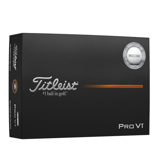 Ballons de golf Titleist Pro V1 2025 avec alignement amélioré, boîte de 12, balles blanches pour jeux de golf.