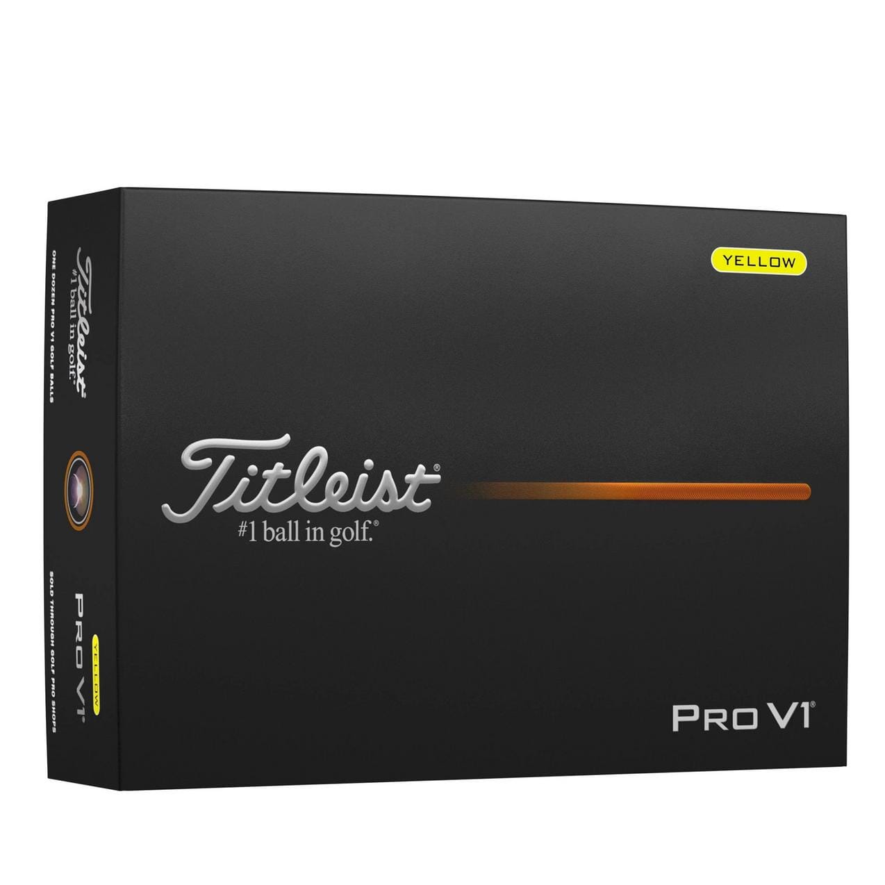Balles de golf Titleist Pro V1 2025 de Golf Stuff, vue en gros plan avec packaging blanc et logo Titleist visible.