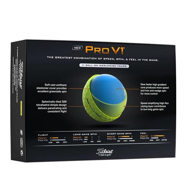 Balles de golf Titleist Pro V1 2025 de Golf Stuff, vue rapprochée des balles blanches avec logo Titleist.