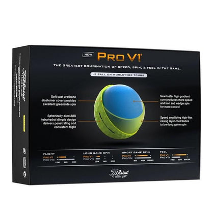 Balles de golf Titleist Pro V1 2025 de Golf Stuff, vue rapprochée des balles blanches avec logo Titleist.