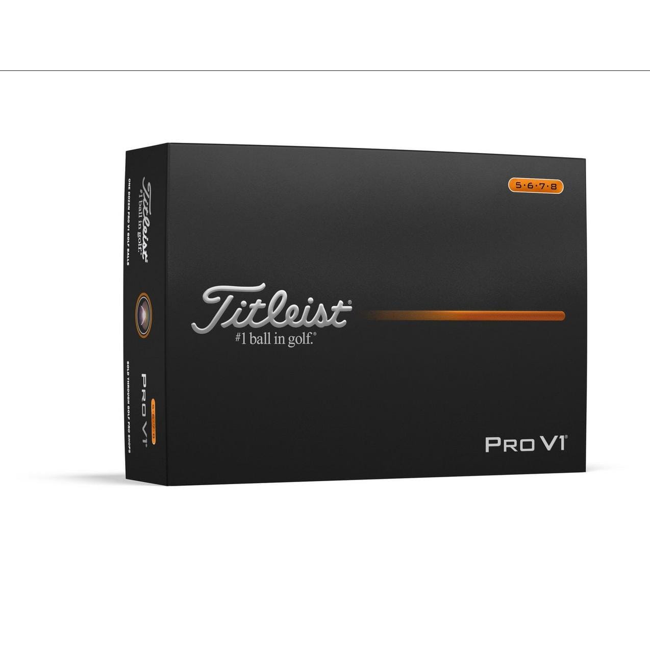 Balles de golf Titleist Pro V1 2025 de Golf Stuff, boîte de 12 balles blanches avec numéros élevés.