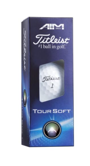 Ballons de golf Titleist Tour Soft Aim 360, marque Golf Stuff, en sachet blanc, conçus pour une performance optimale.