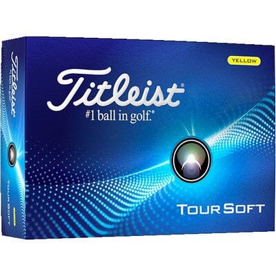 Balles de golf Titleist Tour Soft 2024, lot de 12 jaunes, pour un meilleur contrôle et douceur sur le parcours.