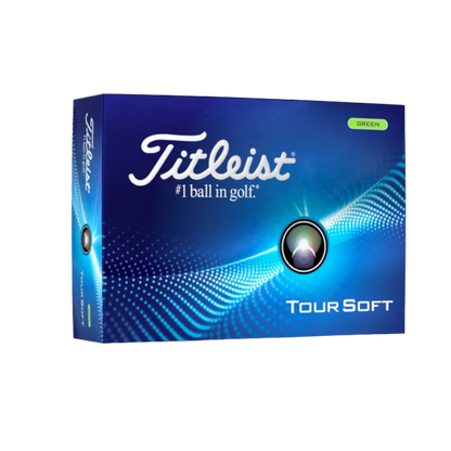Balles de golf Titleist Tour Soft 2024 dans une boîte de 12, balles vertes pour un jeu de précision.