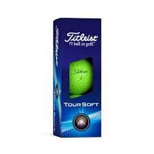 Balles de golf Titleist Tour Soft 2024, balles de golf vertes de la marque Golf Stuff, visibles en gros plan.