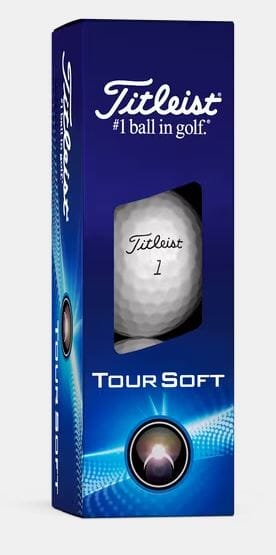 Balles de golf Titleist Tour Soft 2024 de Golf Stuff, sphériques blanches pour un jeu de précision.