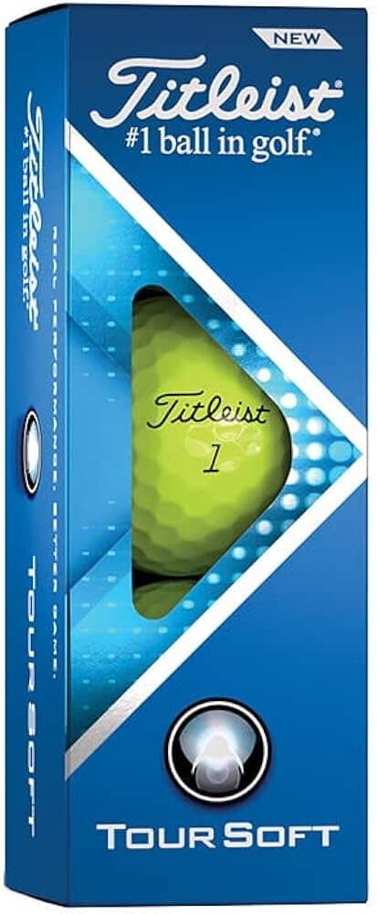 Balles de golf Titleist Tour Soft 2024, balle de golf jaune pour performance et douceur, fabriquée par Golf Stuff.