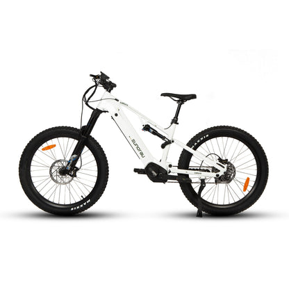 Vélo électrique URUS de la marque E-Vélo EUNORAU QUEBEC, cadre noir, guidon, et roues visibles dans l'image.