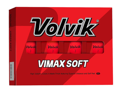 Ballons de golf Volvik Vimax Soft de Golf Stuff dans une boîte de 12, rouges, conçus pour une meilleure douceur et performance.