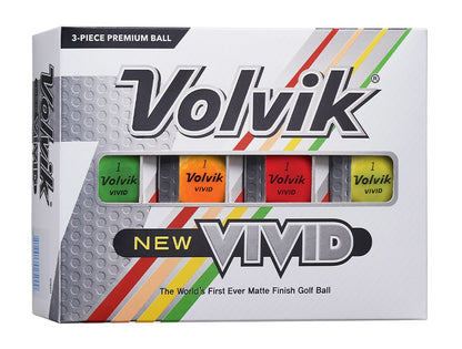 Ballons de golf Volvik Vivid 2022, boîte assortie de 12 balles de golf Golf Stuff, couleurs vives et design moderne