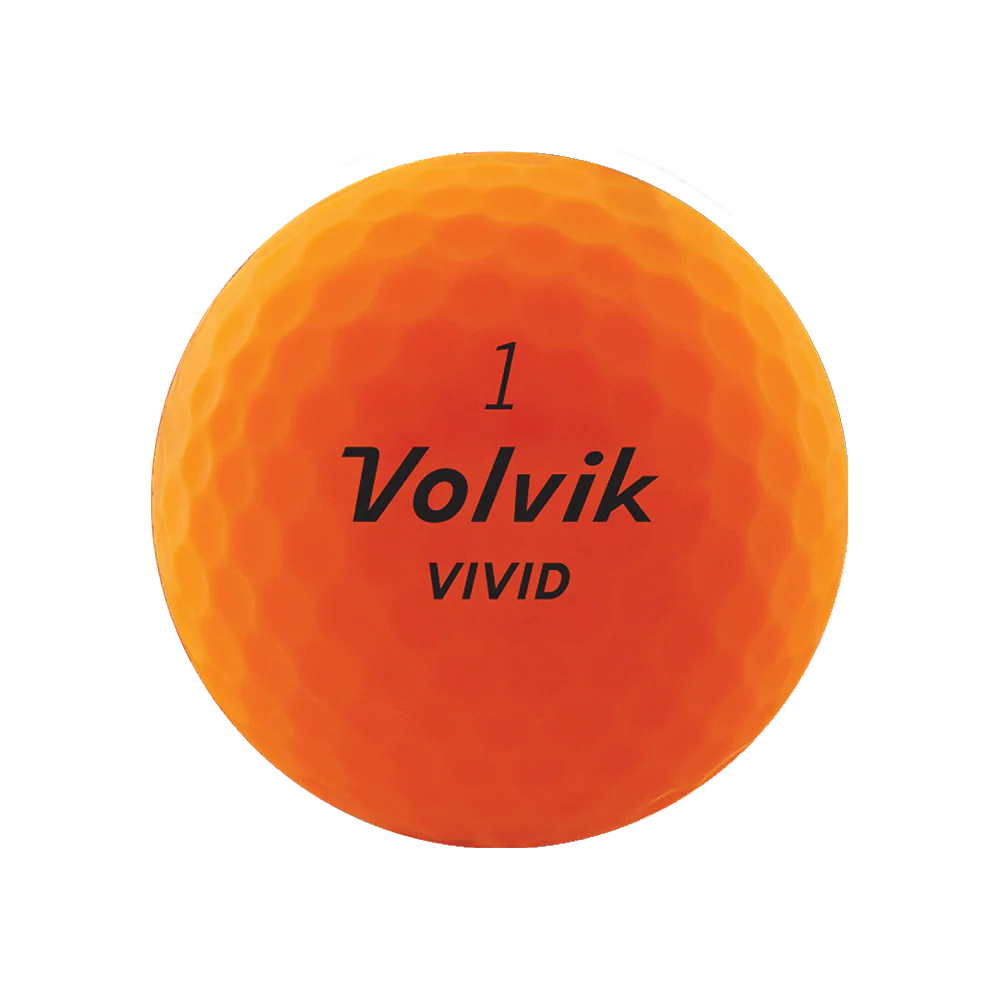 Balles de golf Volvik Vivid 2022 de couleur orange dans un étui, marque Golf Stuff, pour jeu de golf précis.
