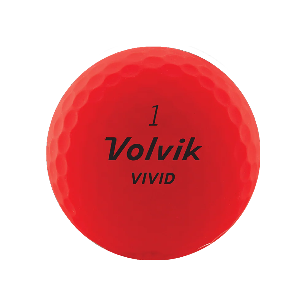 Balles de golf Volvik Vivid 2022 rouges dans leur emballage, conçues pour une excellente visibilité sur le parcours.