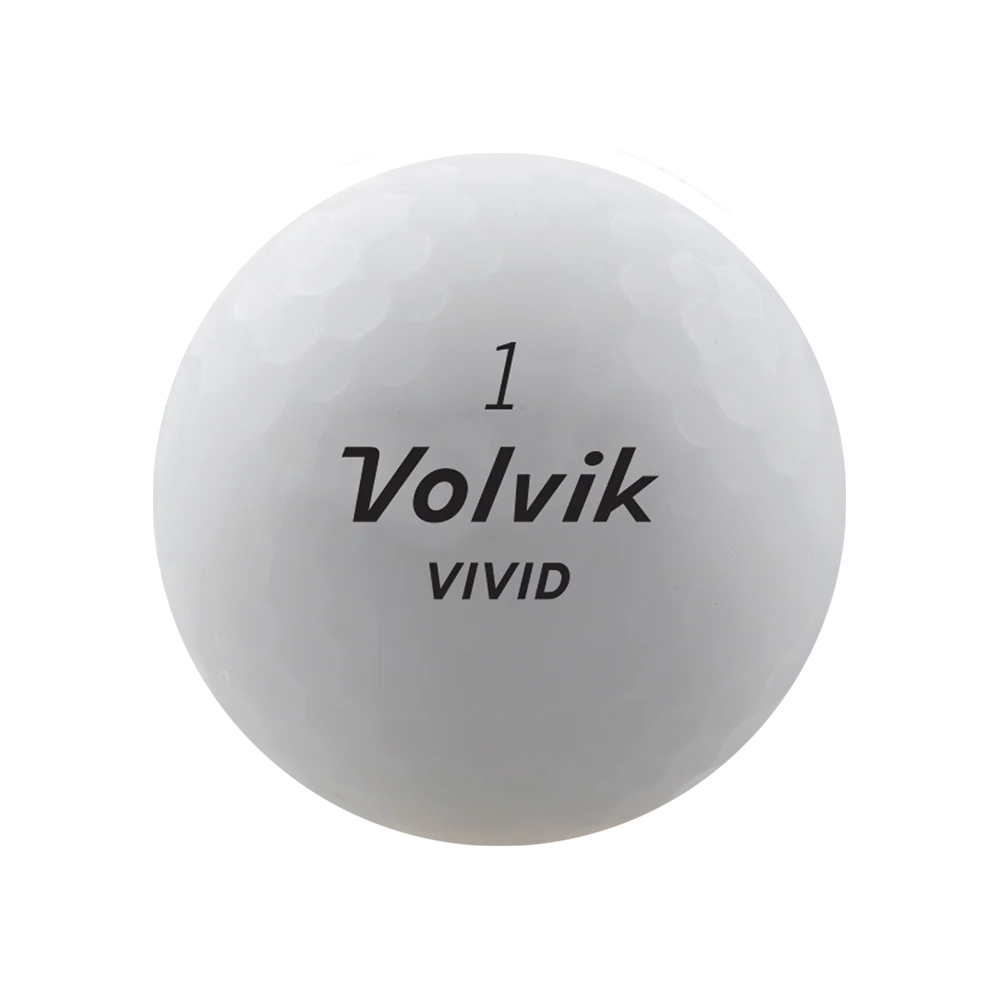 Balles de golf Volvik Vivid 2022 blanches dans un emballage, conçues pour une visibilité accrue sur le terrain.
