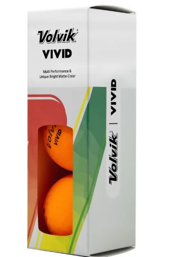 Balles de golf Volvik Vivid 2024 de couleur orange, dans un étui, conçues pour le golf, marque Golf Stuff.