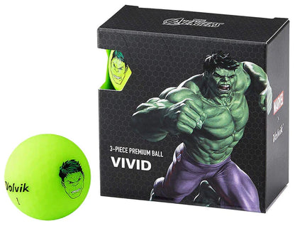 Ballons de golf Volvik Vivid Marvel Square avec motif Hulk, ensemble de balles de golf colorées et durables de la marque Golf Stuff.