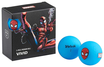 Balles de golf Volvik Vivid Marvel Square de la marque Golf Stuff avec motif Spider-Man, design coloré et vibrant.